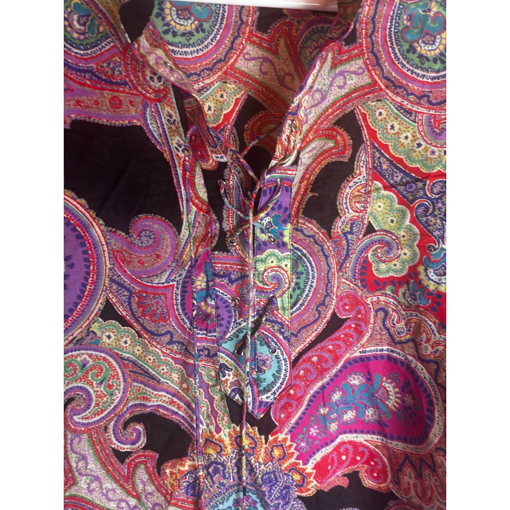 Lauren Ralph Lauren Womens 3X Paisley Lace Up Tunic Cotton Voile Top Multicolor - Picture 3 of 7